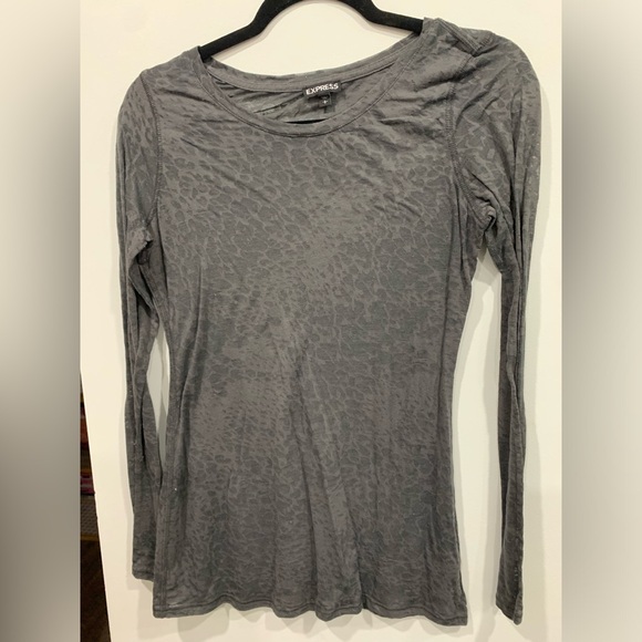 Express Grey Leopard Print Long Sleeve Shirt - Picture 3 of 3